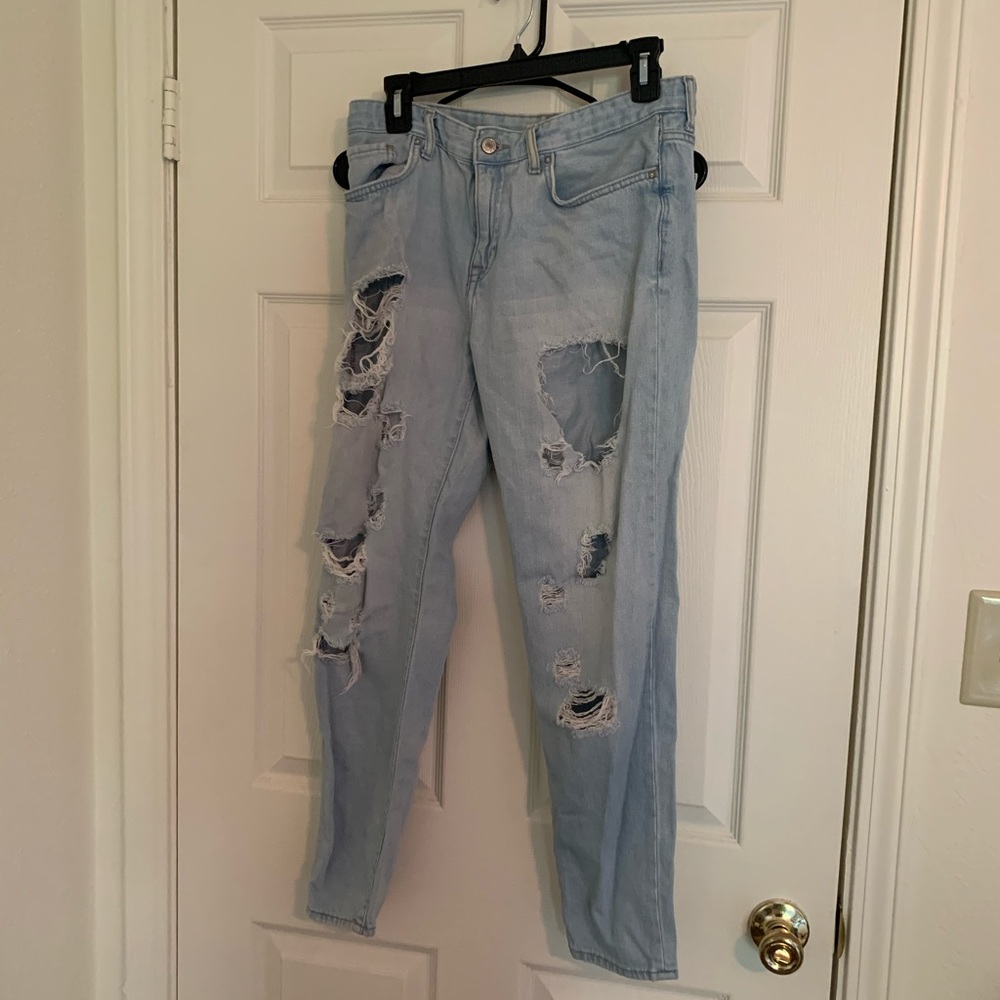 Distressed mom jeans